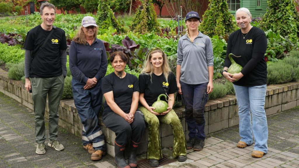 Go Eco and Hamilton Gardens partners photographed in the kitchen garden. They have been long-term partners and donors to Go Eco’s food rescue programme.