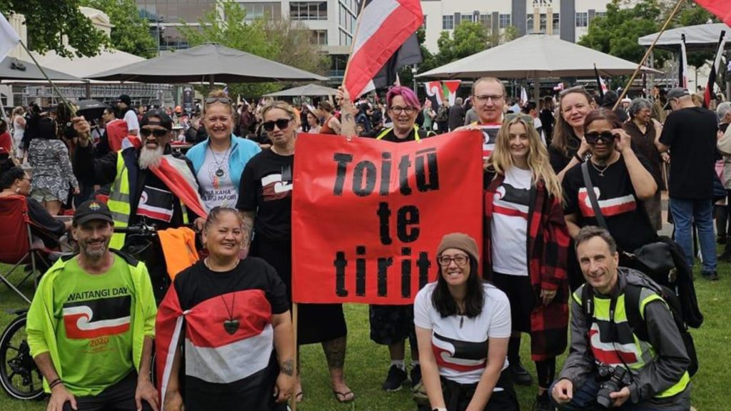 Go Eco staff members at the nationwide Hīkoi mō te Tiriti (March for the Treaty), 14 November 2024.